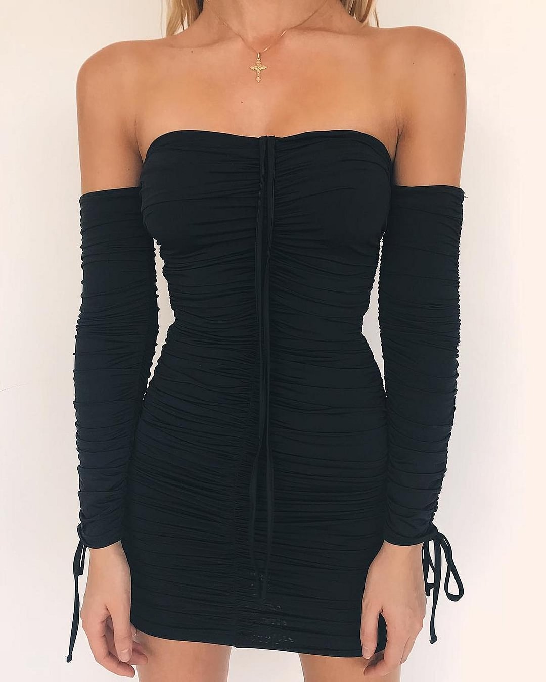 Articat Women Autumn Winter Bandage Dress Women 2020 Sexy Off Shoulder Long Sleeve Slim Elastic Bodycon Party Dresses Vestidos