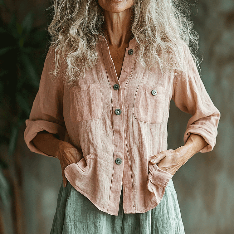 Women's Solid Color Casual Long-sleeved Linen Shirt