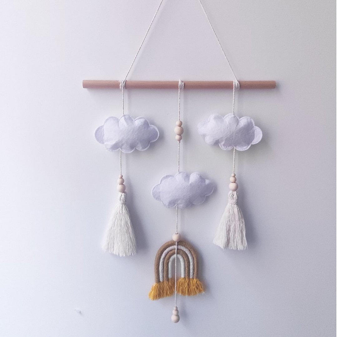INS Nordic Cute Felt Cloud Hanging Ornament Wooden Stick Tassel Pendant Baby Kids Room Decoration Nursery Wall Decor Photo Props