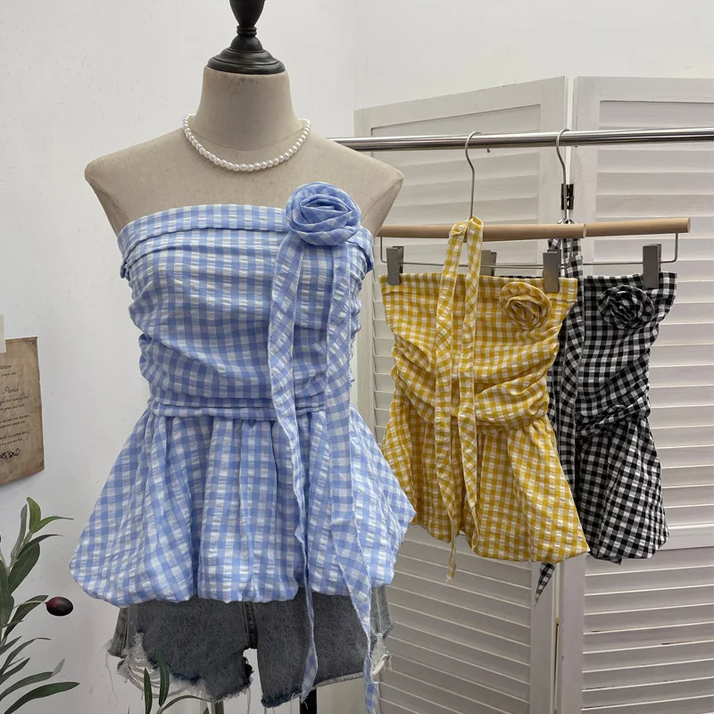 Nigikala Nigikala Lattice Tset Bra Sling Sling Vest Sleeveless T-Shirt Twive Tidal Twives Fluttering With Flower Top Woman 9232