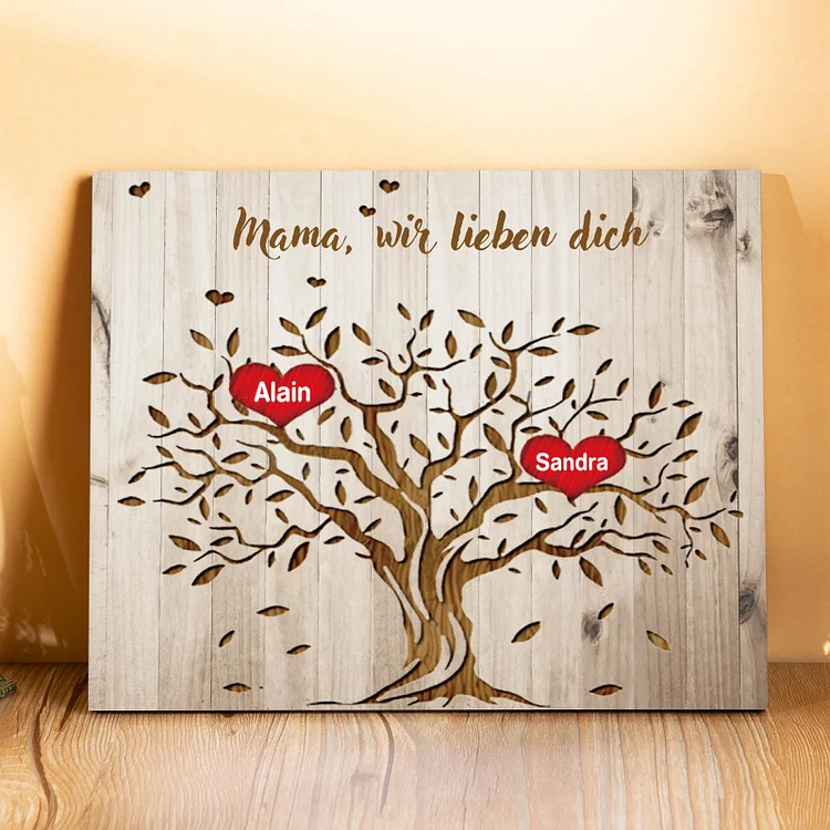 Kettenmachen Holzrahmen - Personalisierter 2 Namen Familienstammbaum-Papa/Mama, wir lieben dich-Holzdekoration 