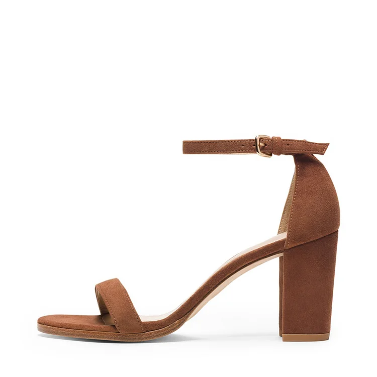 Brown Chunky Heel Open Toe Ankle Strap Sandals Vdcoo