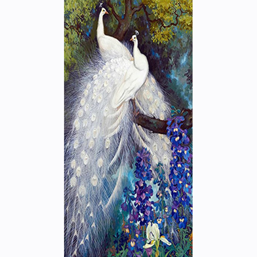 

45*85CM - Round Drill Diamond Painting - White Peafowl, 501 Original