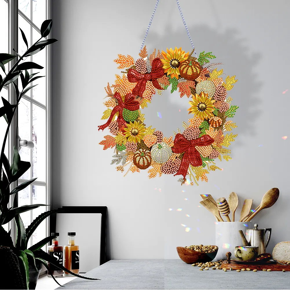 DIY Autumn Pumpkin Acrylic Single Side Special Shaped Diamond Painting Wreath Ornament