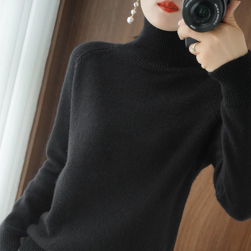 Turtleneck Cashmere Sweaters Women Autumn Winter Solid Casual  Bottoming Jumpers Female Long Sleeve Thick Knitted Slim Pullovers