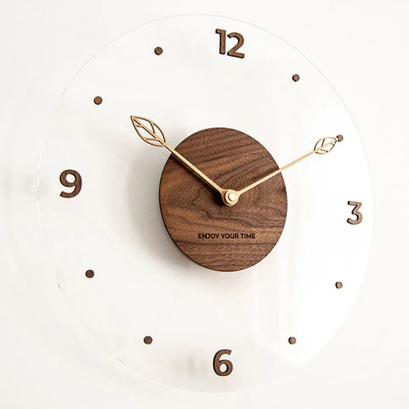 14 inch Nordic Solid Wood Wall Clock Modern Design Acrylic 3D Stickers Kitchen Clock Creative Wall Watch Home Decor Silent
