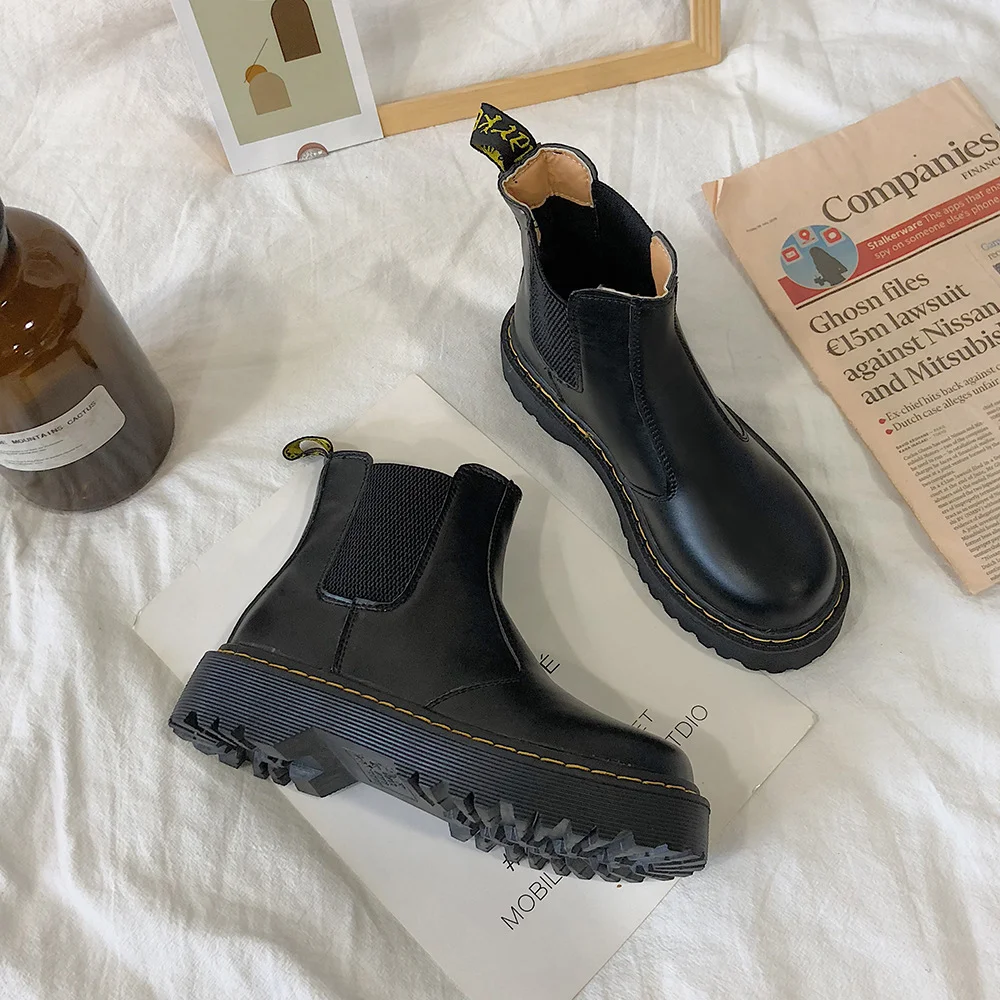 Wongn Wongn Boots Female College British Wind Fashion New New New Retro Style Thick Sole Increased Locomotive Ankle Boot Batch