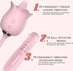 3-in-1 Blooming Rose Toy – 10 Tongue-Licking& 10 Thrusting Modes for Ultimate Pleasure