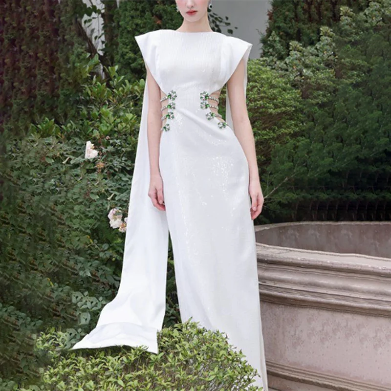 Zingj Dress Dress Girl Diamond Delicate Banded Dress Temperament Elegant Long Ribbon Evening Dress Dress Banquet Dress