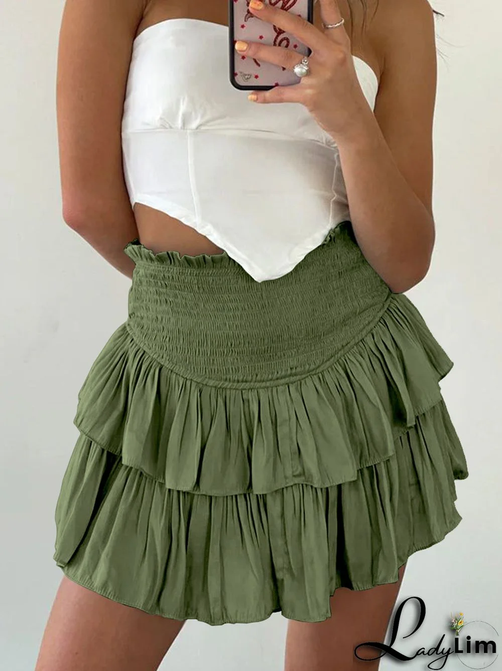 Fashion Plain Women Summer Fashion Pleated Skirt Sexy Ruffle Skirt