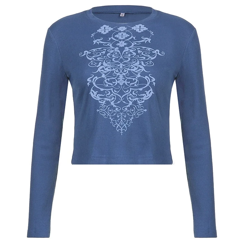 Rapcopter Butterfly y2k Crop Top Black Grunge Long Sleeve T Shirt Kawaii O Neck Retro Pullovers Women Autumn Harajuku Casual Tee