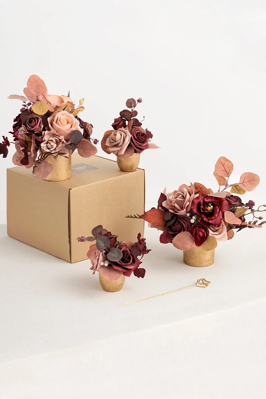Assorted Floral Centerpiece Set in Burgundy & Dusty Rose