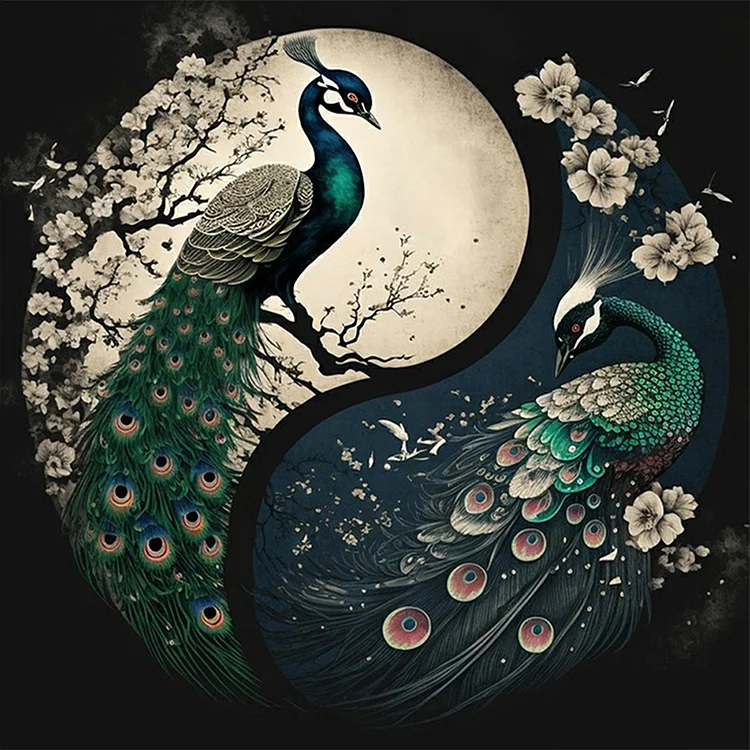 【Huacan Brand】Tai Chi Diagram - Peacock 11CT Stamped Cross Stitch 40*40CM