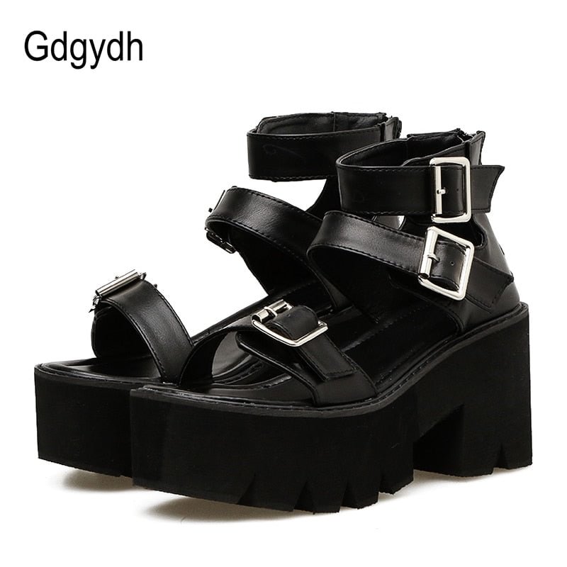 Gdgydh Ankle Strap Summer Fashion Women Sandals Open Toe Platform Shoes High Thick Heels Female Black Unique Party Shoes 35-42