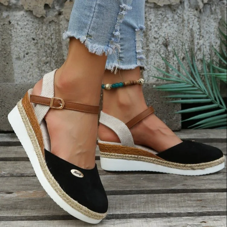 Sandals Slope Heel Hemp Rope Braided Buckle Women's Shoes Thick Sole Radinnoo.com