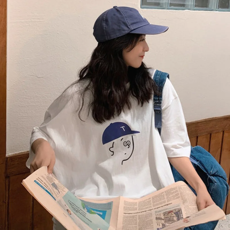 Ueong Large-Size Women's Wear Ins Loose White Oversize Design Short-Sleeved T-Shirt