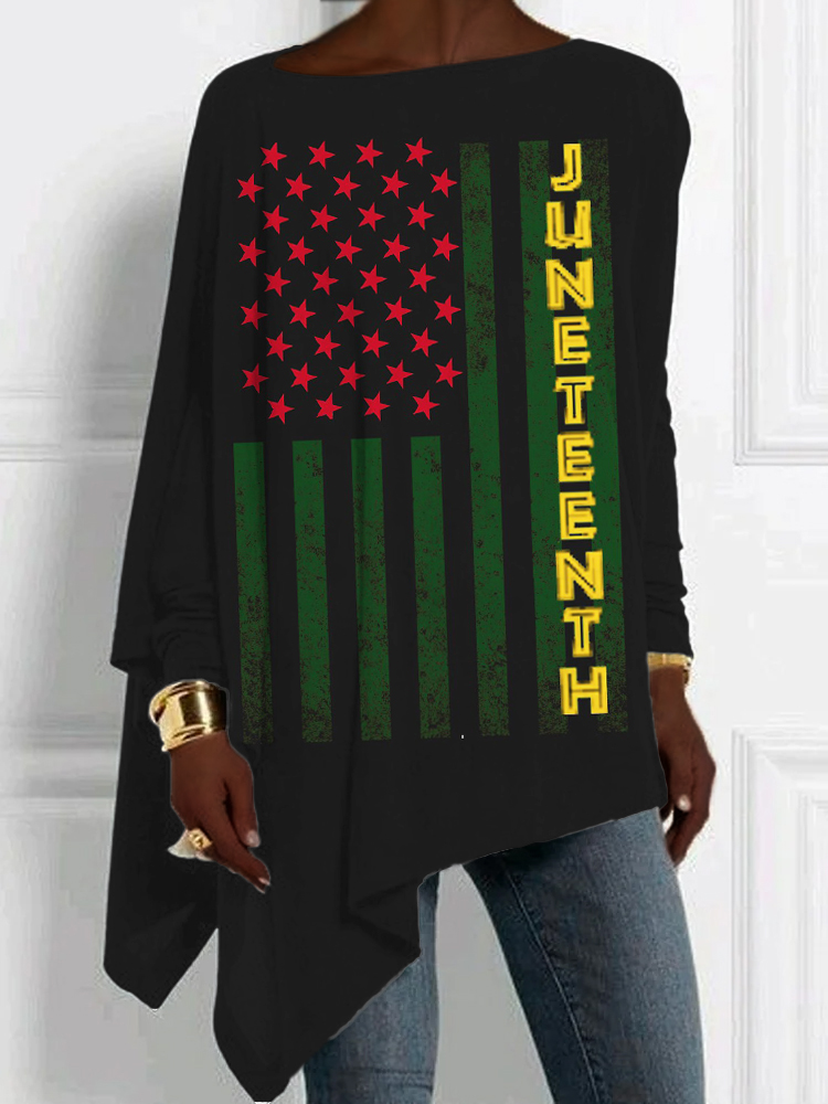 wearshes Juneteenth Freedom Day American Flag Bat Sleeve T Shirt