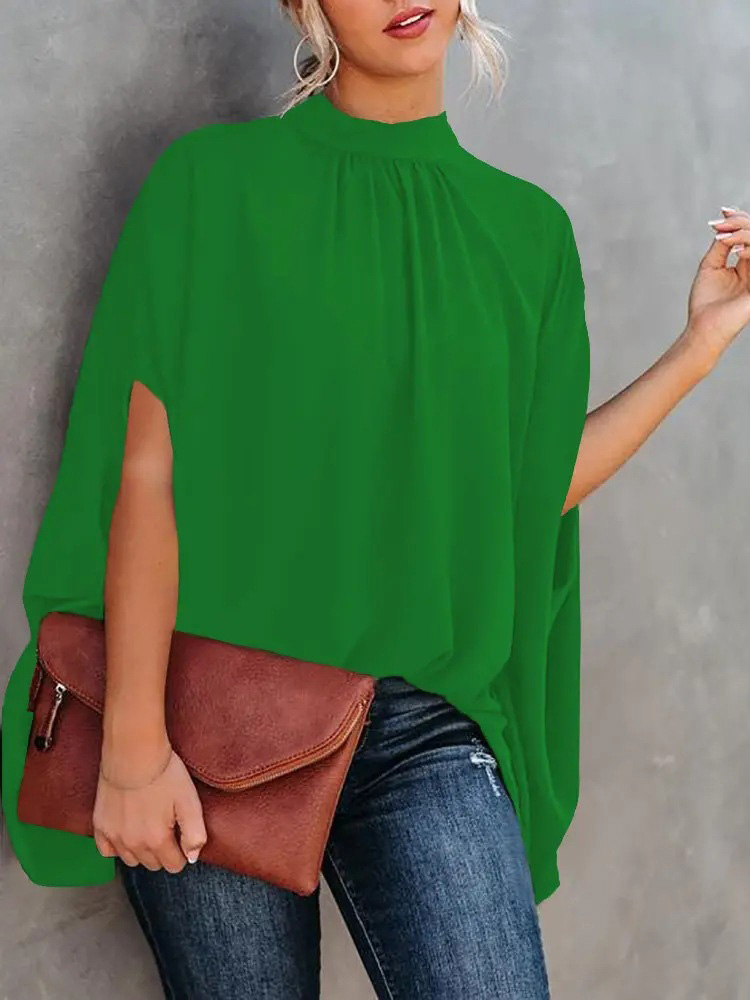 Casual Loose Fashion Doll Sleeve Print O Neck Blouses & Shirts