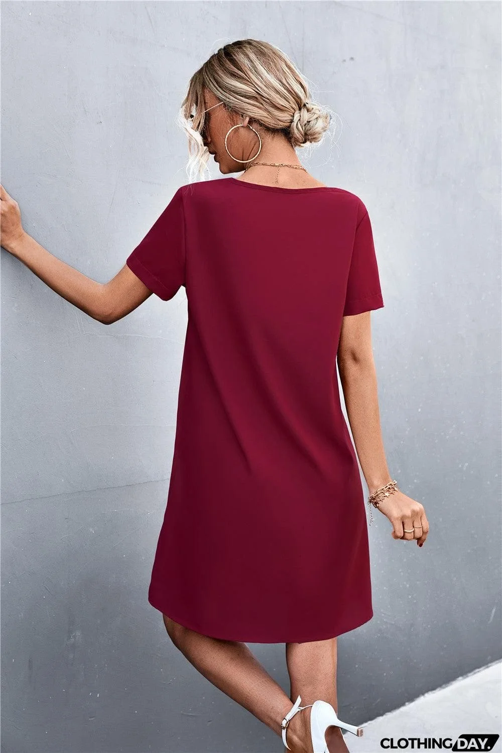 Spliced Lace Contrast Short Sleeve Dress