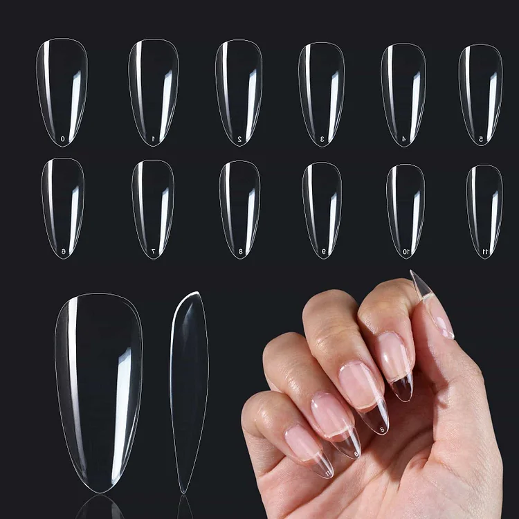 500Pcs 12Sizes Medium Clear Almond Nail Tips