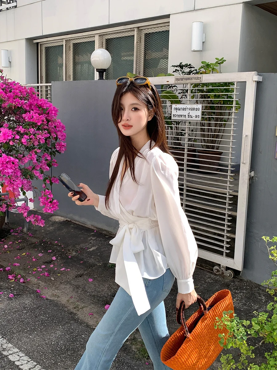 Nigikala Nigikala Xixi 13 Line 2025 Spring New Strap Solid Loose Shirt Long-Sleeved Top Woman 89181