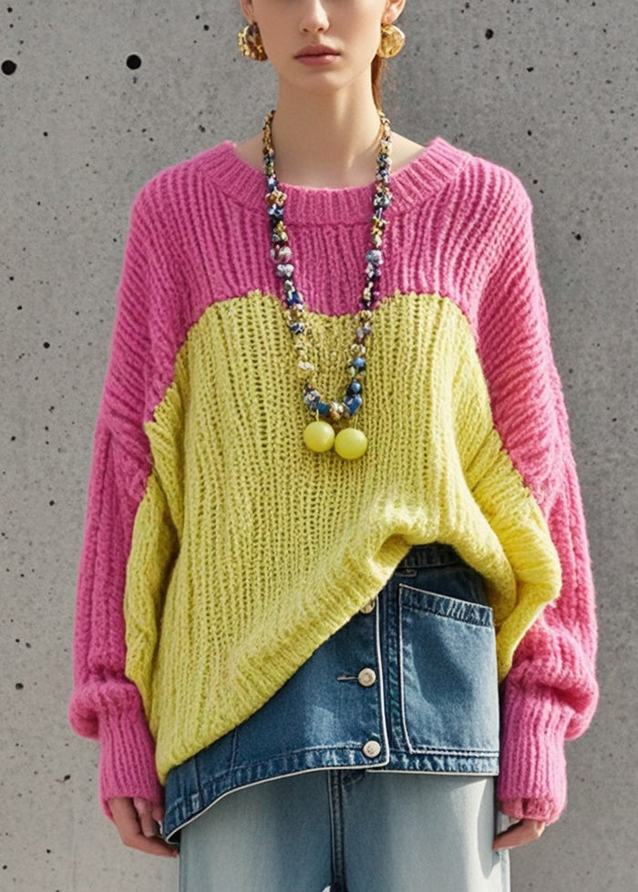 VCSHOES Colorblock Oversized Patchwork Knit Sweater Fall