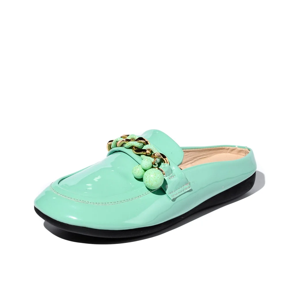 2021 Luxury Brand Designer Women Slippers Slip On Mules Flat  Casual Shoes  Slides  Summer Footwear  Female Patent leather shoes