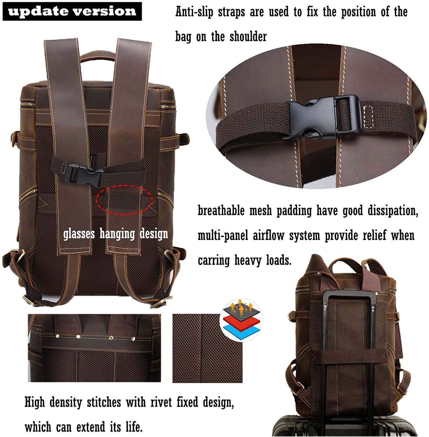 Vintage Genuine Leather Backpack for Men Fits 15.6 Inch Laptop Brown Travel Rucksack College School Book Bag Daypa