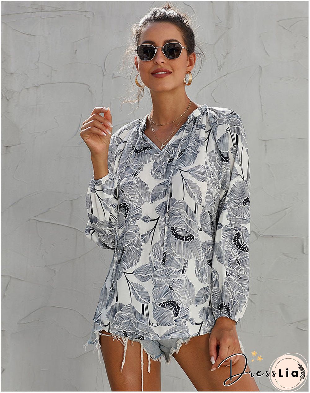 Casual Floral Long Sleeve Top