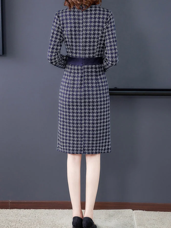 Check Lace Slim Dress