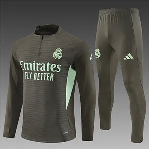 2025/2026 Real Madrid Half-Pull Training Suit Khaki Football Shirt 1:1 Thai Quality Set