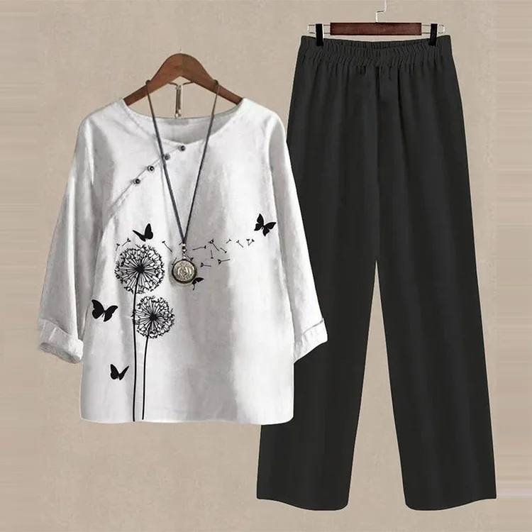 VChics Dandelion Print Casual Two Piece Set