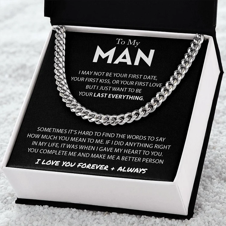 To My Man Cuban Link Chain Necklace Promise Necklace Gift Set - I Love You Forever & Always