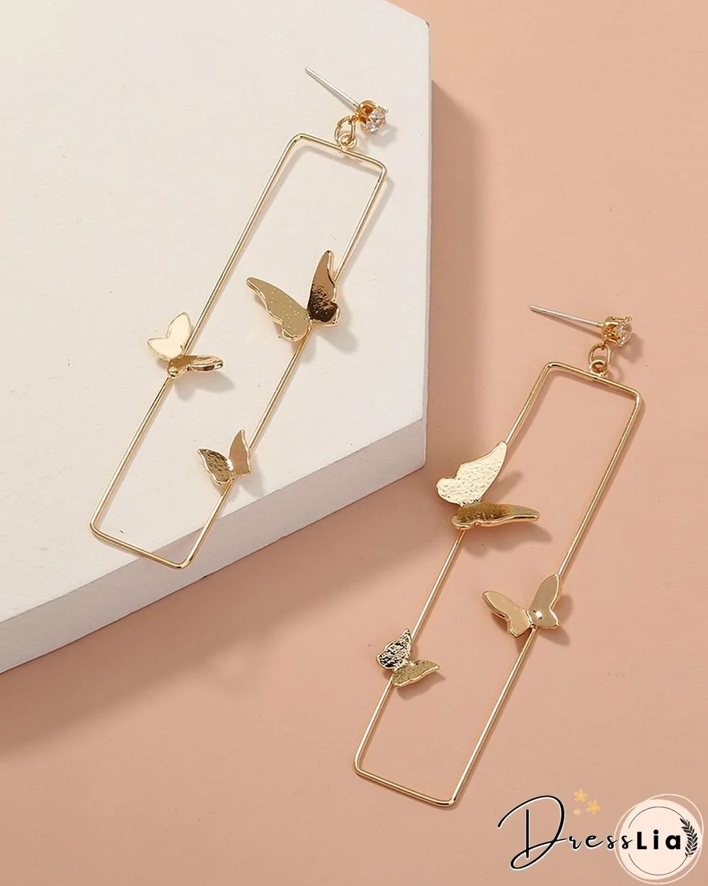 Rectangle Shaped Butterfly Pattern Drop Earrings