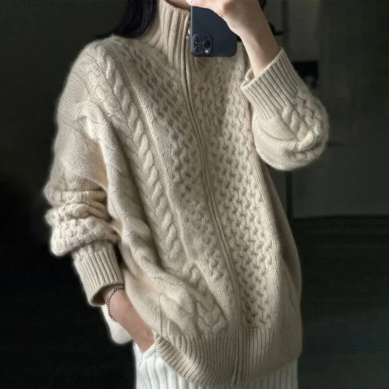 Vintage Turtleneck Zip Twist Sweater Cardigan