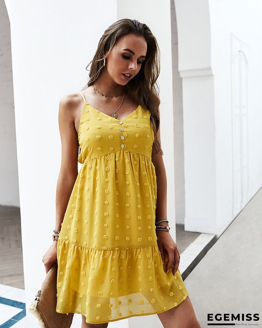 Women's Suspender Dress V-neck Sexy Casual Skirt Swing Skirt | EGEMISS