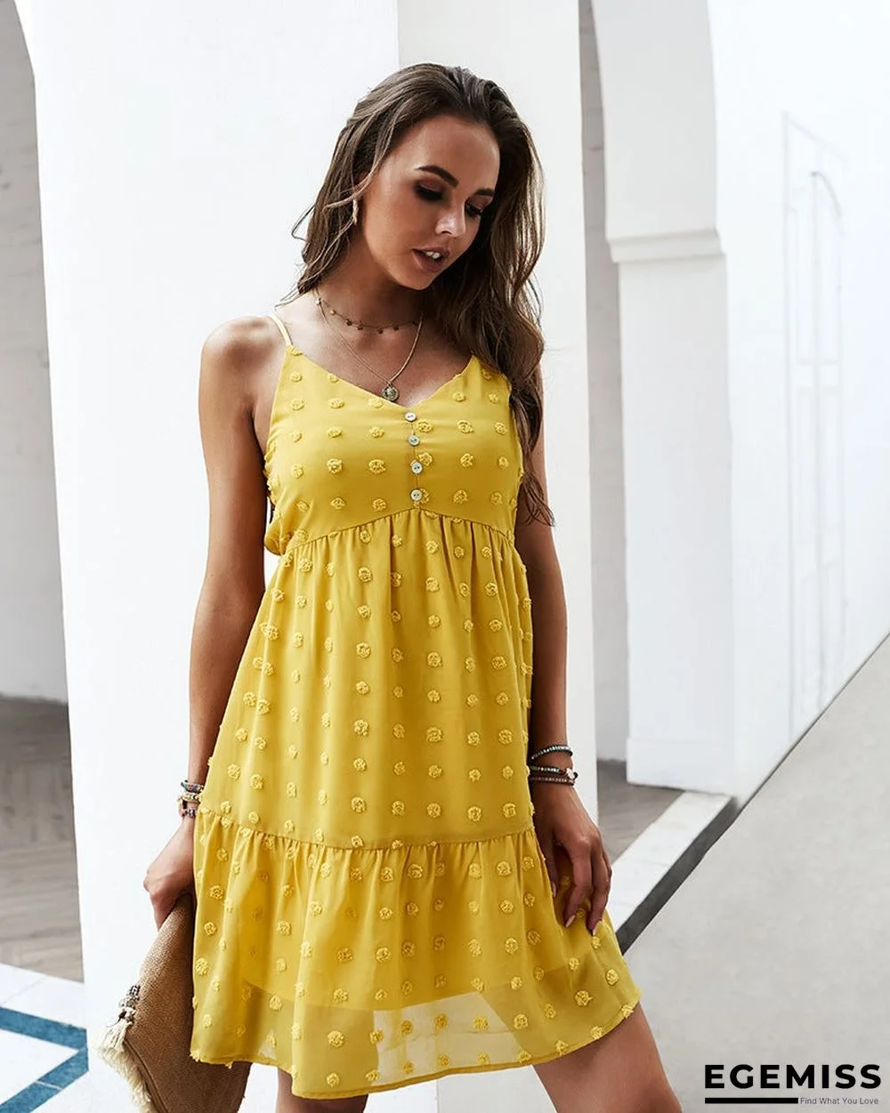 Women's Suspender Dress V-neck Sexy Casual Skirt Swing Skirt | EGEMISS