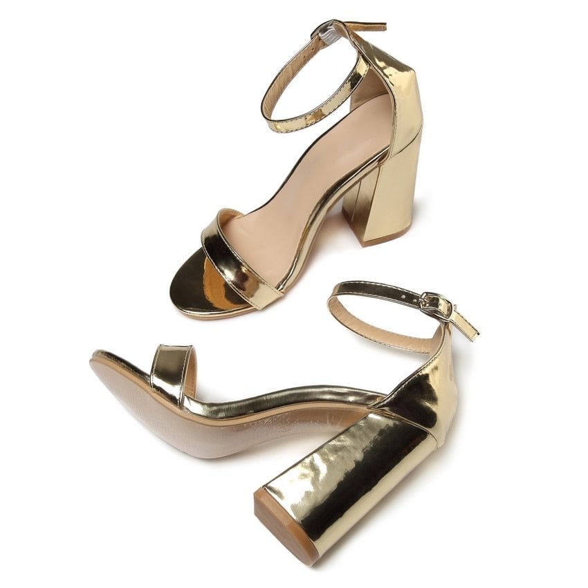 Size35-42 2019 Fashion Shoes Women Heeled Sandals Gold Silver Ankle Strap Pumps Super High Heels 10 CM Square Heels Lady Shoes