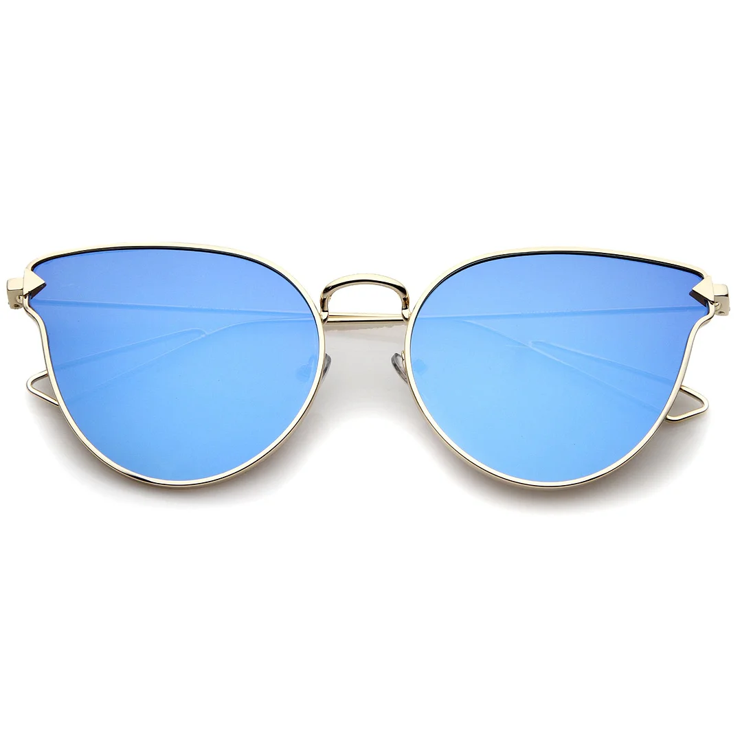 Women's Metal Frame Arrow Temples Color Mirror Flat Lens Cat Eye glasses 58mm
