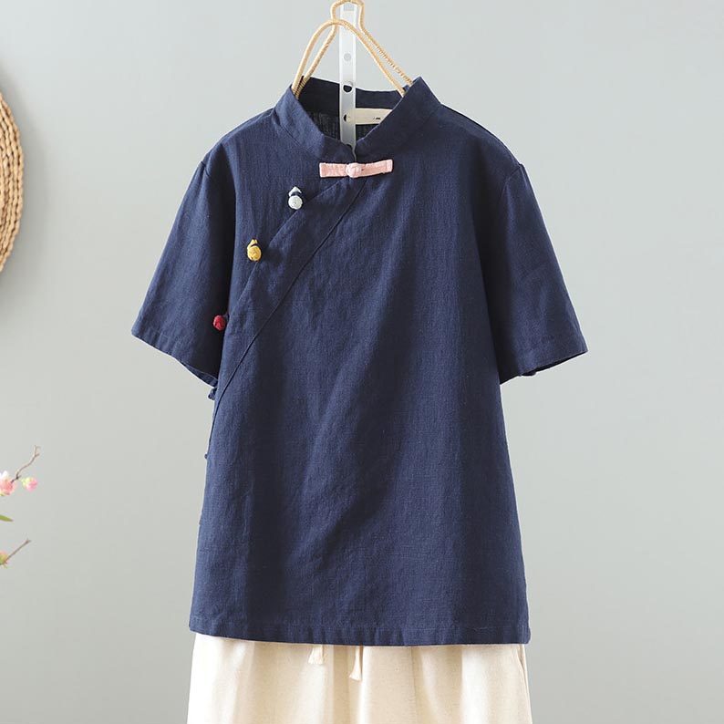 Comstylish Women's Diagonal Breasted Button Up Short Sleeved Shirt
