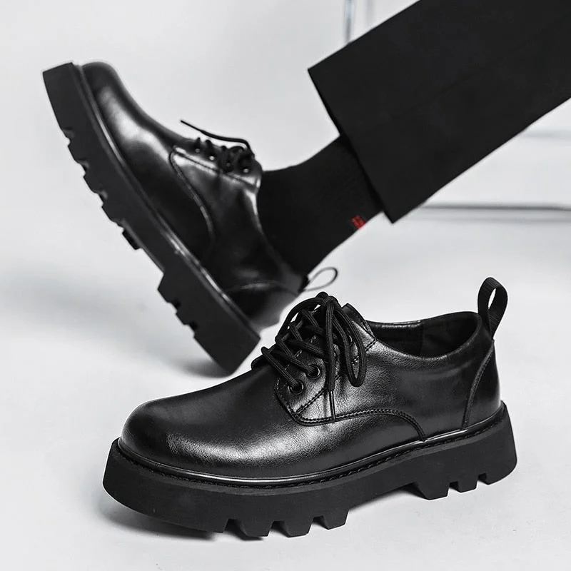 Pongl Platform Men Casual Leather Shoes Designer Fashion Thick Sole Martin Shoes Classic High Quality Black Business Shoes for Men 320-1