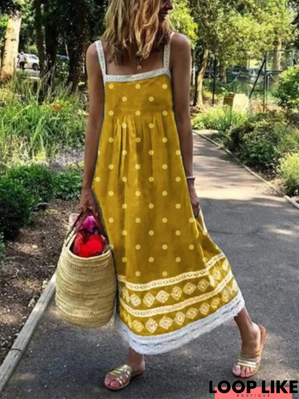 Women Sleeveless Polka Dots Casual Weaving Dress