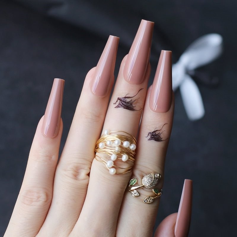 Extra gel Burgundy fasle nails Nude Long Luxury Coffin coffee Acrylic nails salon 24pcs fake nails ballet UV glossy available