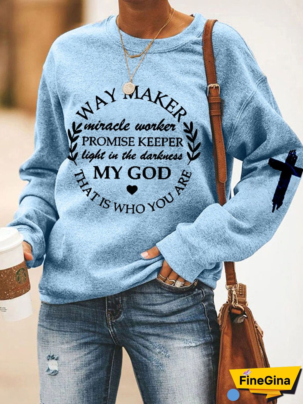 Women's Way Maker Cross Faith Print Casual Sweatshirt