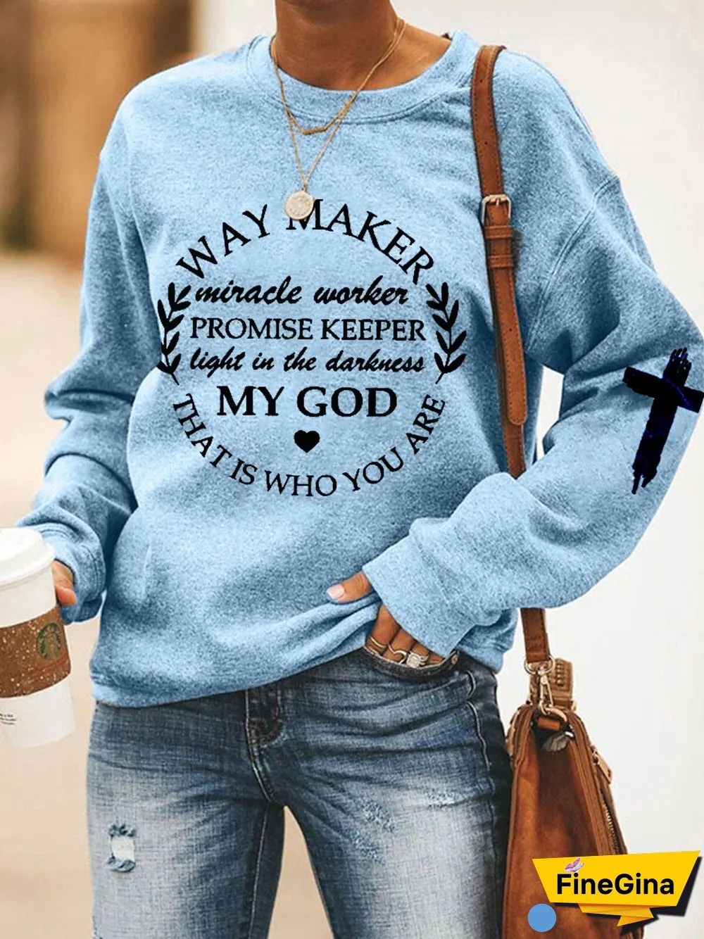 Women's Way Maker Cross Faith Print Casual Sweatshirt