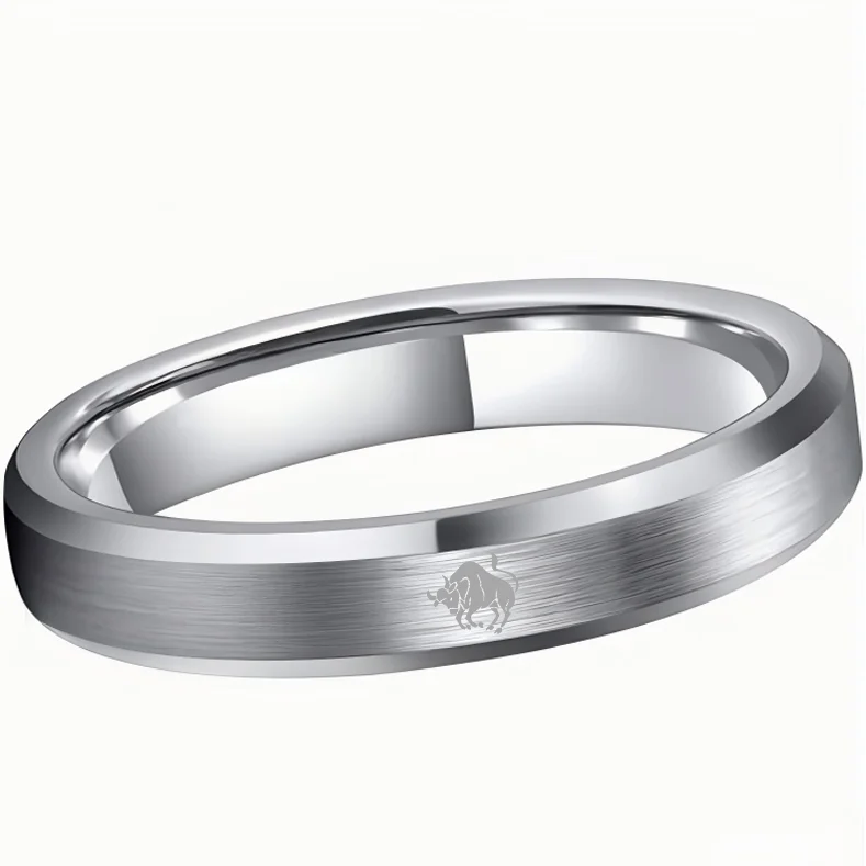Mens Womens Sliver Taurus Tungsten Carbide Rings Sliver Edges and Laser Etched Wedding Bands Comfort Fit 4MM 6MM 8MM