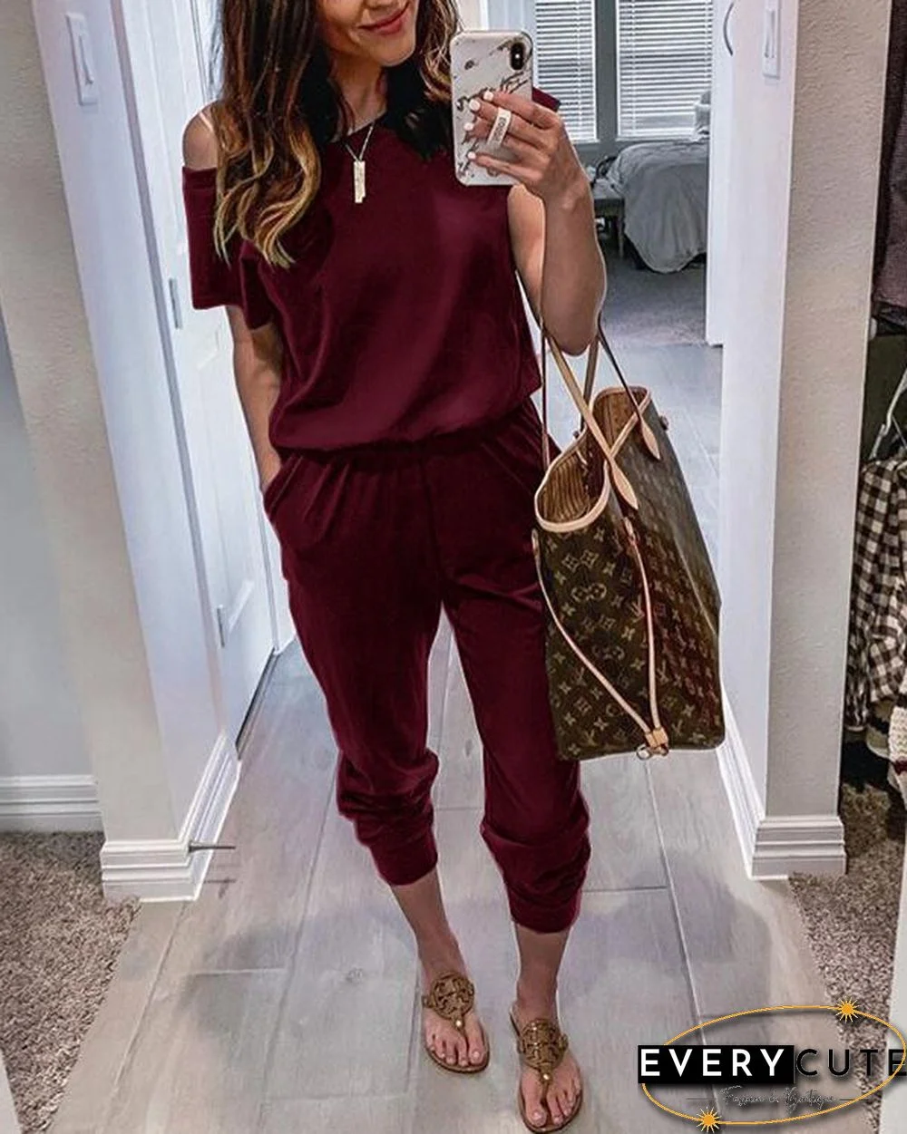 Short Sleeves Pockets Jumpsuit