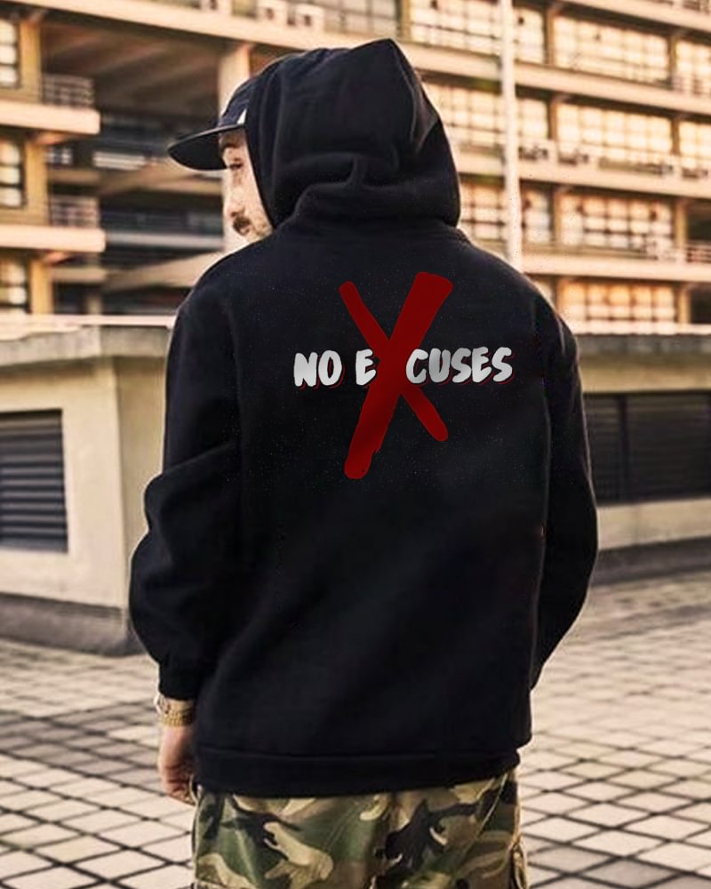Fun Monogram No Excuses Print Black Hoodie - Krazyskull