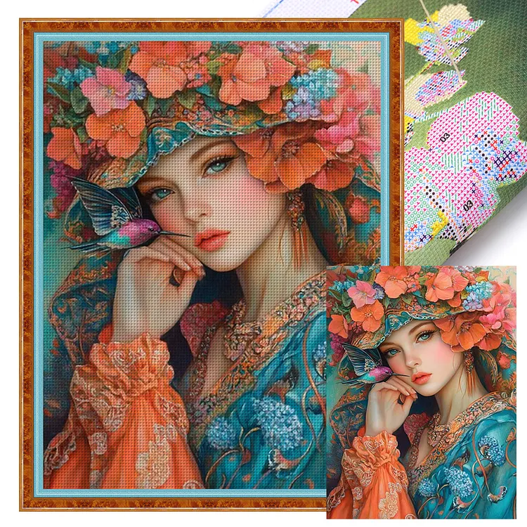 【Huacan Brand】Girl With Flowers (45*60cm) 11CT Stamped Cross Stitch gbfke