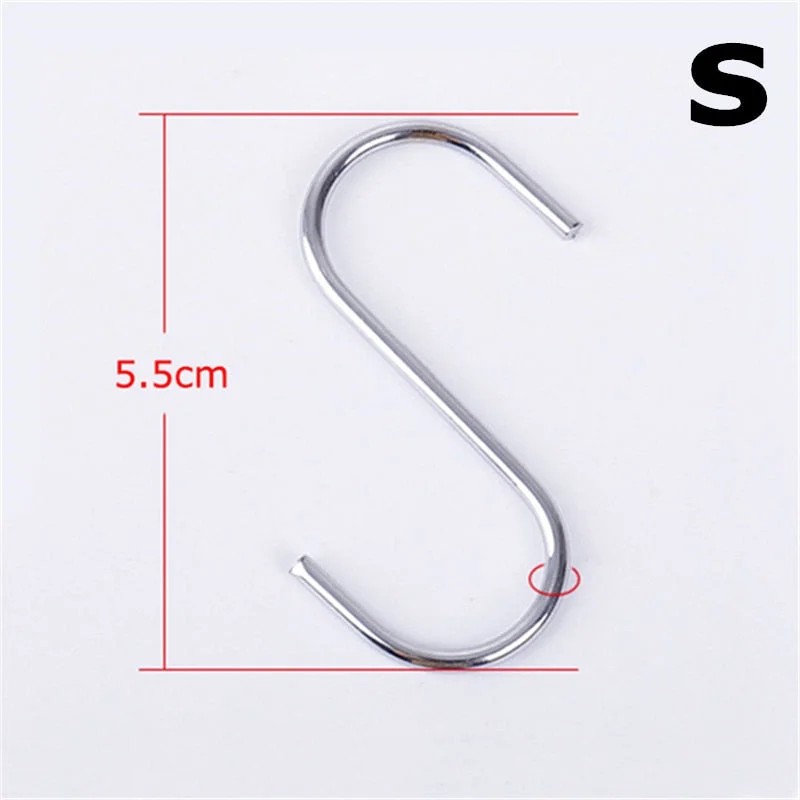 10pcs Stainless Steel S-Shape Hook Kitchen Bedroom Multi-function Railing S Hanger Hook Clasp Holder Hooks Hanging Storage Tools